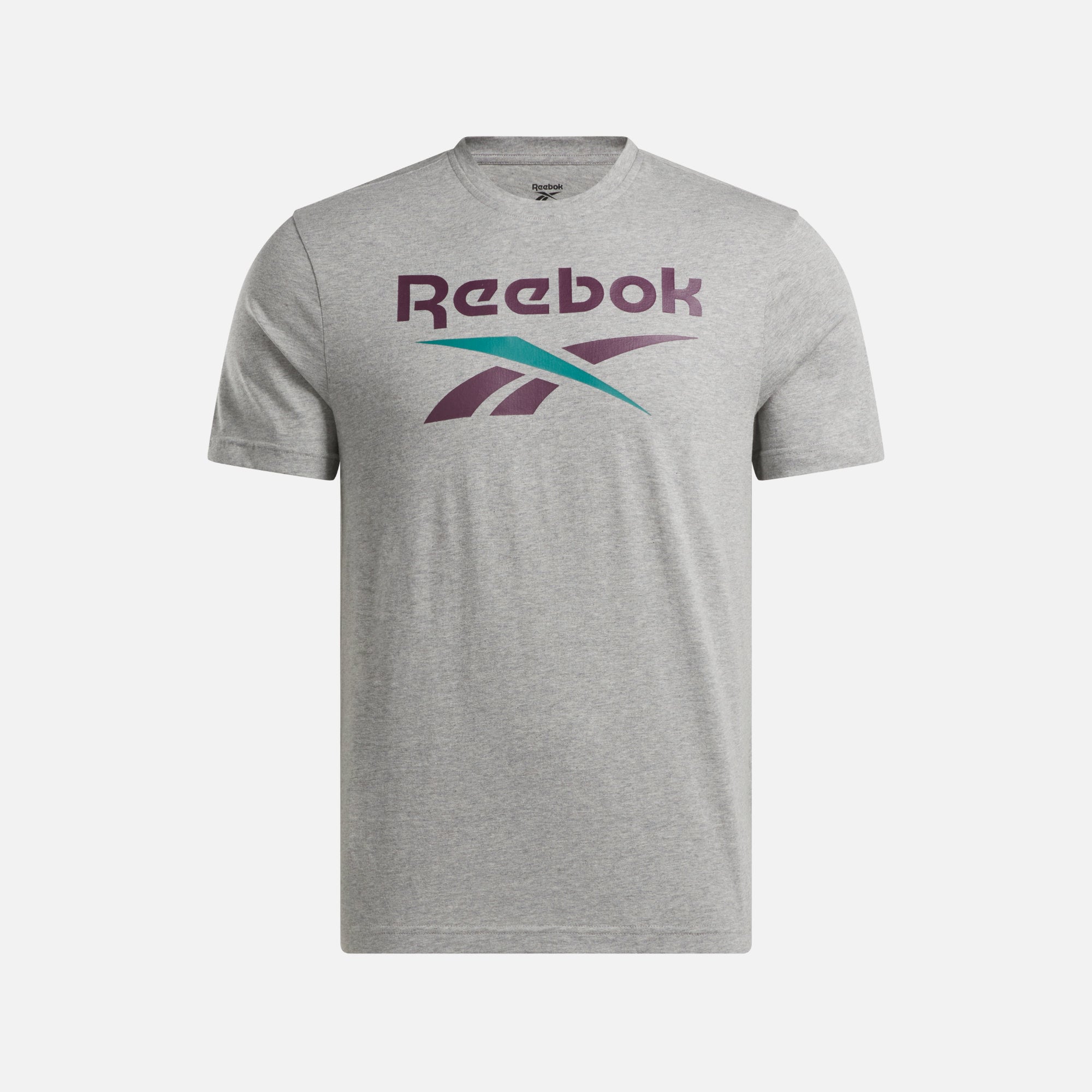 Reebok Men's Vector Stacked Logo T-Shirt Grey and Midnight Plum