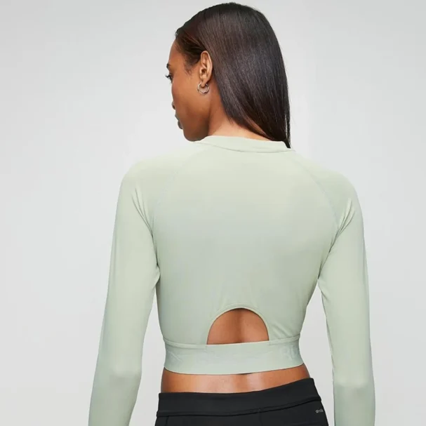 Reebok Women's ID Train Cutout Long Sleeve Cropped T-Shirt Hazy Green