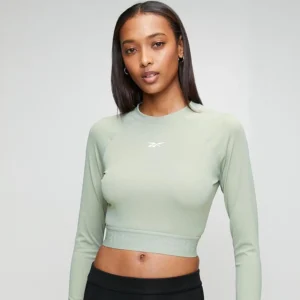 Reebok Women's ID Train Cutout Long Sleeve Cropped T-Shirt Hazy Green